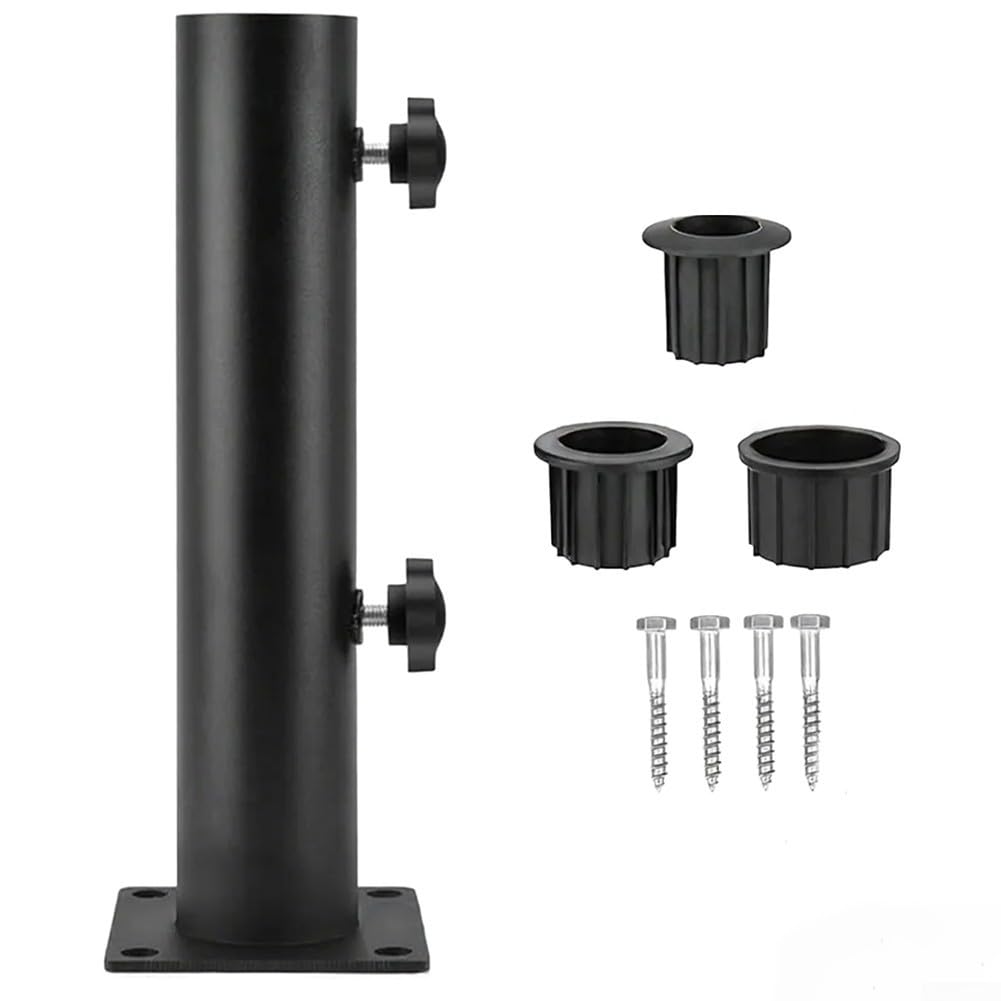 Sawhamale Parasol Base Kit Heavy Duty Iron Umbrella Base Outdoor Sunshade Support Kit Wind Resistant Umbrella Stabiliser Iron Parasols Pole Mount Stand Tube Kit with 32/39/49 mm Pole Stopper Collars