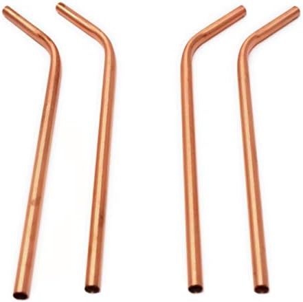 Pure Copper Reusable Straws (set of 4) Bent Gold Metal 6.35mm