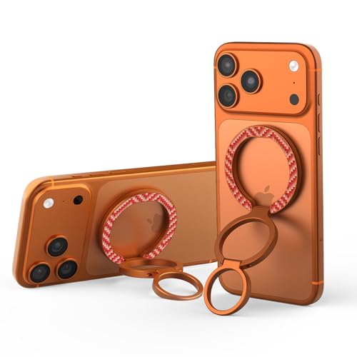 Nillkin FiberSnap Magnetic Phone Grip Ring Stand, Removable Phone Holder with Expanding Grip and Adapter Ring for MagSafe,360 Rotation Adjustable Kickstand for iPhone 16 Pro 15,14,13,12,11 (Orange)