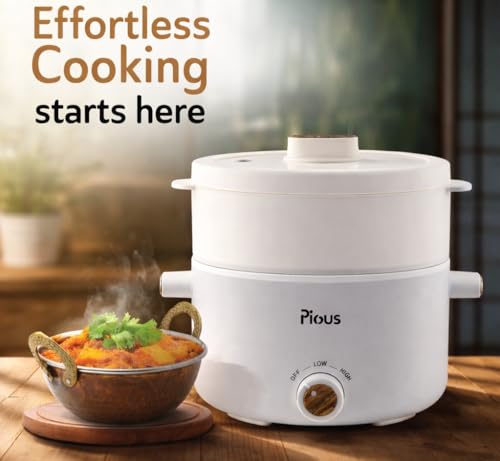Image of Pious 2L Electric Ceramic Kettle Pot with Steamer, 700W (White)