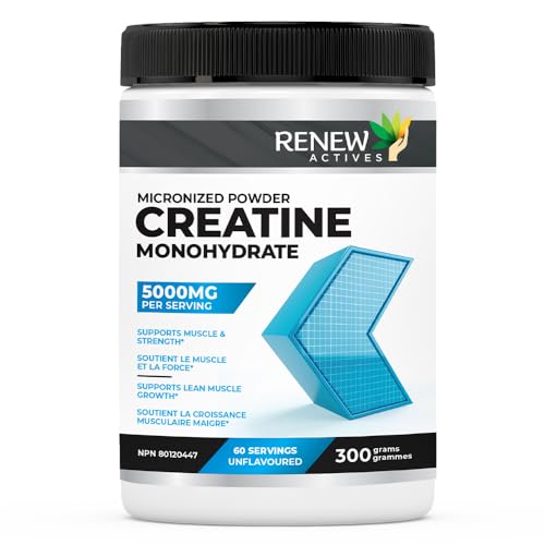 Renew Actives Micronized Creatine Monohydrate – 100% Pure, Vegan & Keto-Friendly, 5000mg Per Serving – Fast-Absorbing, Supports Muscle Growth, Strength & Performance – Made in Canada – Unflavored, 60 Servings