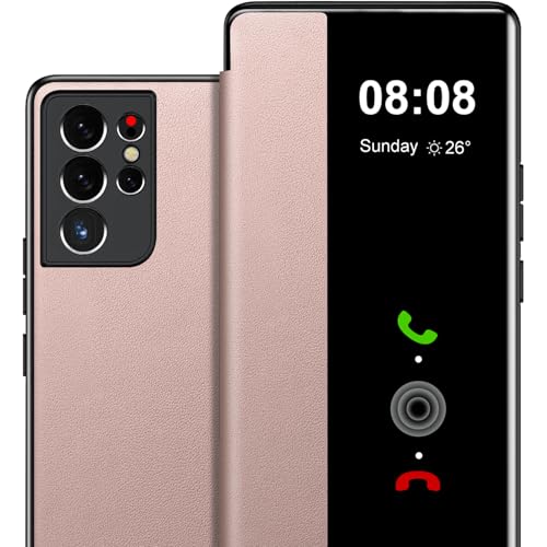 Housse Samsung S21 Ultra avec fenêtre transparente étui antichoc rose rigide