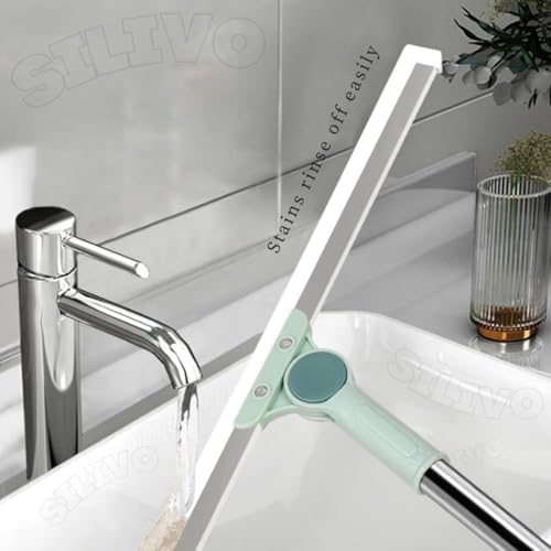 Image of Rotating Floor Squeegee with Long Handle - Heavy Duty Bathroom & Floor Wiper with 180-Degree Swivel Head - Multifunctional Magic Broom Sweeper for Tiles, Glass, Shower & Home Cleaning, Indoor Cleaning