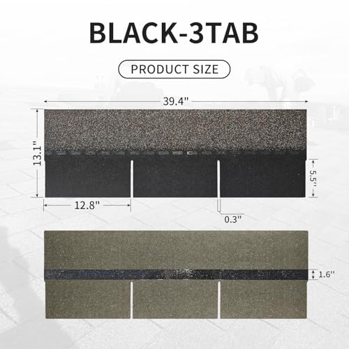 Roofing Shingles for Roof House Repair Tiles Shed Decor,Asphalt Shingles (Black 3-Tab) 8PCS,39.4"x13.1" - Thumbnail 2