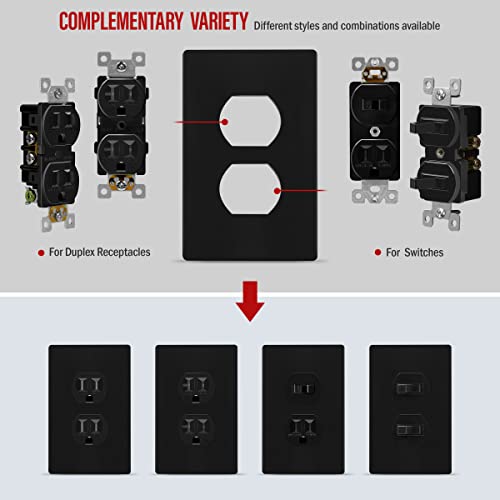Image of ENERLITES SI8821-BK Duplex Outlet Receptacle Cover, Screwless Wall Plate, Standard Size, 1-Gang 4.68 inch x 2.93 inch, Unbreakable Polycarbonate Thermoplastic, UL Listed, SI8821-BK-10PCS, Black, 10 Pack