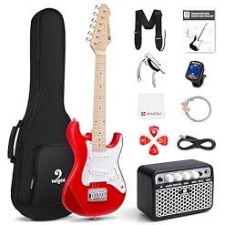 Kids Electric Guitar Vangoa 30 Inch Electric Guitar for Beginner Kit for Young Players with Amp, Bag, Strap, Extra Strings, Capo, Tuner, Picks, Cable (Red) - Les Beatles, Paul McCartney, John Lennon, RIngo Starr, George Harrison