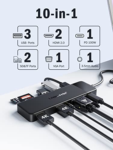 Image of Lemorele 10 in 1 USB C Docking Station Dual Monitor, USB C Dock Laptop Dock USB C Hub Multiport Adapter Triple Monitor to 2 HDMI 4K,VGA,3 USB 3.0 /2.0,PD,SD /TF,3.5MM for Lenovo,Surface,MacBook Laptops