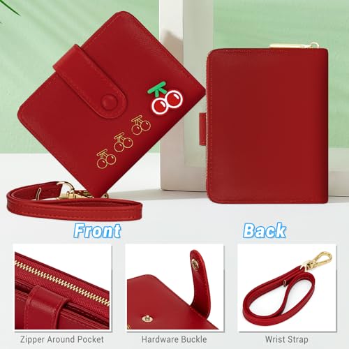 Image of YINHEXI Wallet Women, RFID Blocking Small Compact Trifold PU Leather Card Holder Purse with Coin Pocket & ID Window for Ladies, Ladies, Teens, and Girls (Cherry Red-02)