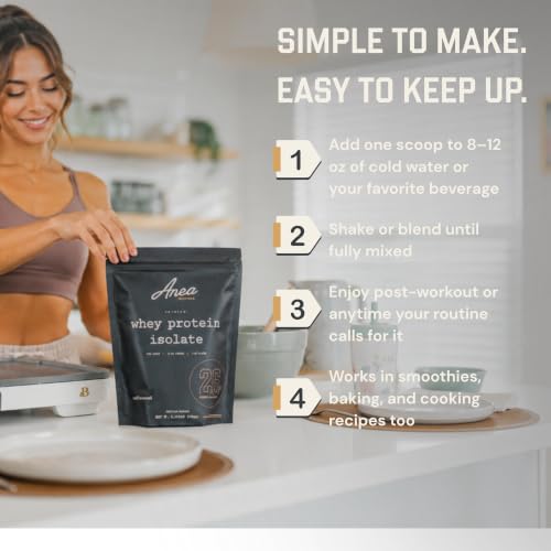 Image of Anea Protein Powder, Whey Isolate Protein Powder, Whey Isolate, 5.8g BCAAs, RBST Free, Gluten Free, Soy Free, No Fillers, No Artificial Sweeteners, Unflavored, 26g Per Serving, 20 Servings