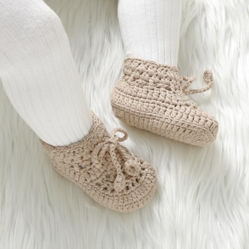 Hadetoto Baby Booties Hand Crochet Knit Cotton Bootie Soft Cozy Warm Socks Shoes Newborn First Walkers for Infant Boy Girl2
