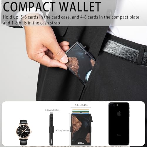 Image of Slim Card Holder Wallet for Men, Minimalist RFID Blocking Pop Up Wallet, Smart Metal Business Card Case Holds 12 Cards, Ultra-Thin Front Pocket Wallet, Gifts for Men