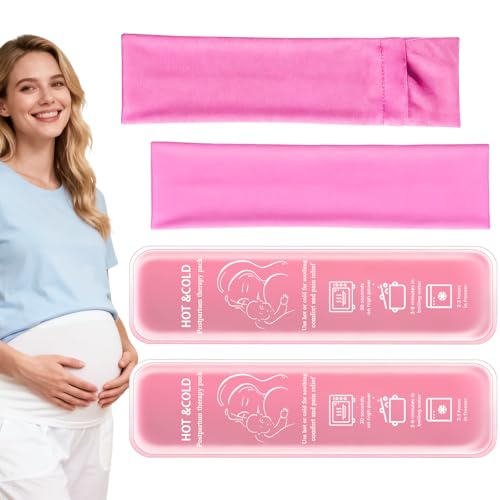 Image of Postpartum Cold Pack, Perineal Cooling Pad Pregnancy & Hemorrhoid Pain Relief, Postpartum Ice Pack Pads with 2 Washable Sleeves (2 ice Pack+2 Fabric Cover) (Pink)