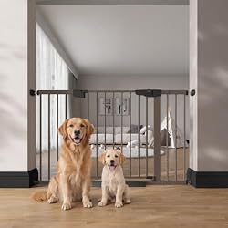 Cumbor 29.7-51.5 in Extra Wide Baby Gate for Stairs, Dog Gate Indoor Brown | Mom's Choice Awards Winner, Auto Close with Double Lock for Doorways, Child Gate for Toddlers & Pets, Pressure Mounted