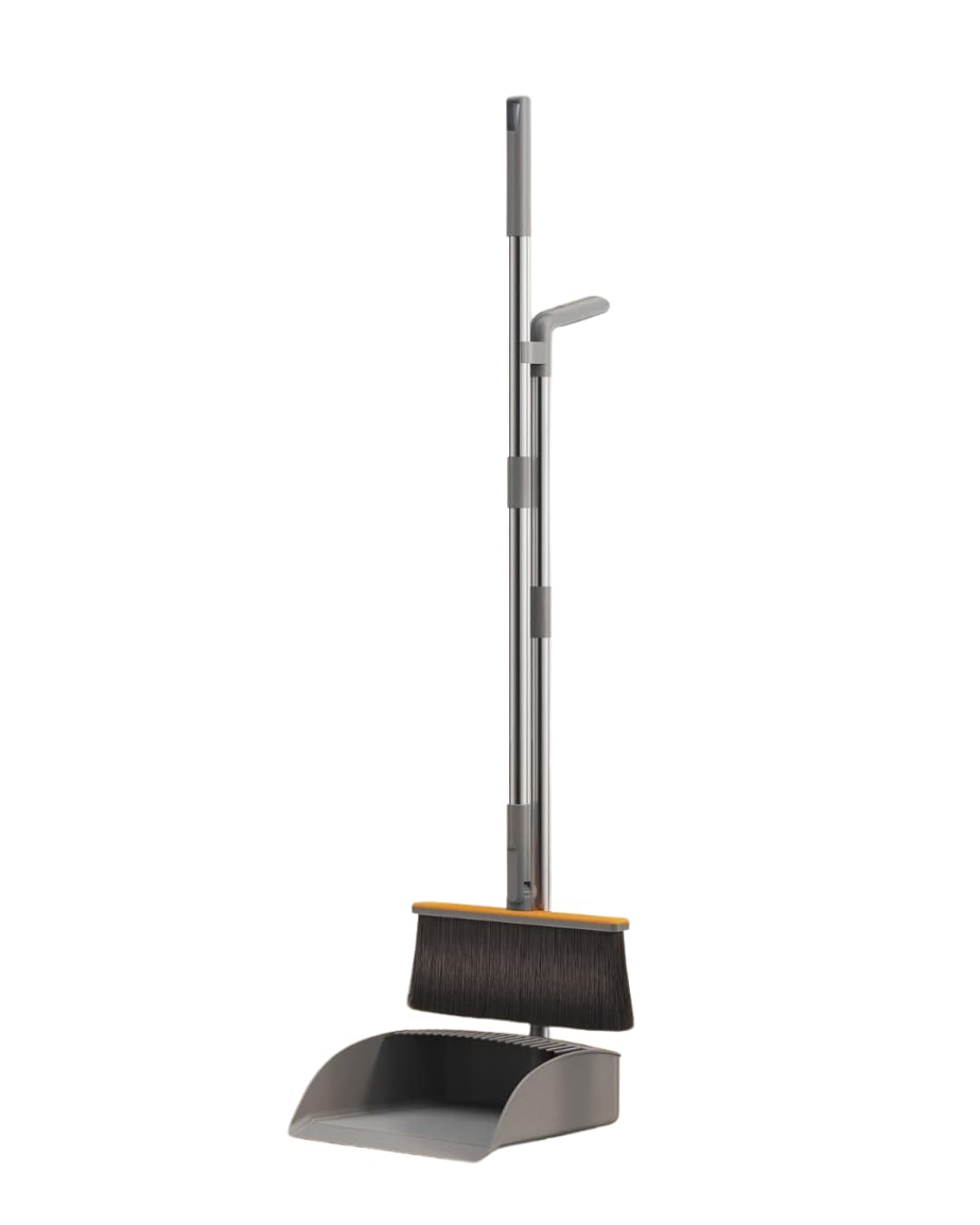 Plastic Broom and Dustpan Set Fordable Windproof Dust Pan with Aluminum Handle Upright Standing Floor Sweep-image-48