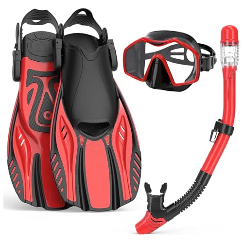 Snorkel Set Adults with Flippers,Snorkel Mask with Adjustabl