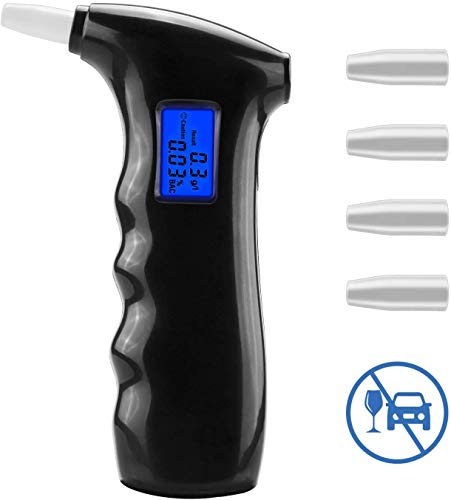 Alviller Probador de Alcohol portátil con alcoholímetro, probador de Aliento de Alcohol portátil 4 boquillas Pantalla LCD Sensor semiconductor Embalaje...