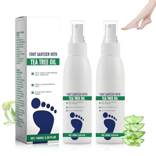 2Pcs Foot Sanitizer Spray with Tea Tree Oil, Tea Tree Oil Feet Sprays, Natural Clear Foot Sanitizer Spray, Quick-Drying &amp; Travel-Friendly