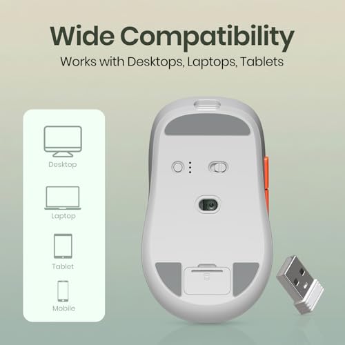 Image of Portronics Toad 9 Wireless Bluetooth Mouse with Dual Wireless (BT + 2.4 GHz), Smart LED Display, Rechargeable Battery, Forward & Back Button, Multi-Device Pair, Upto 4800 Dpi Sensitivity(White)