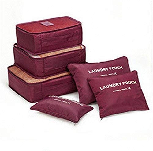 Kit 6 Necessaire Organizador Bolsa Mala Viagem E-bag Mochila Cor: Vinho