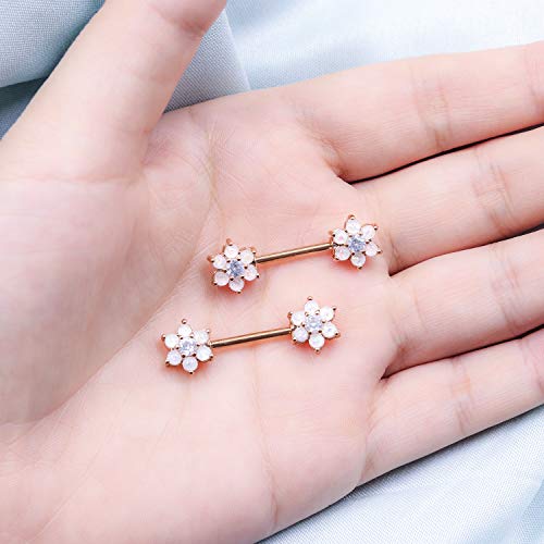 Charm Online 14G Opal Flower Cz Nipple Barbell Nipple Ring Piercing Jewelry For Women #TOP6