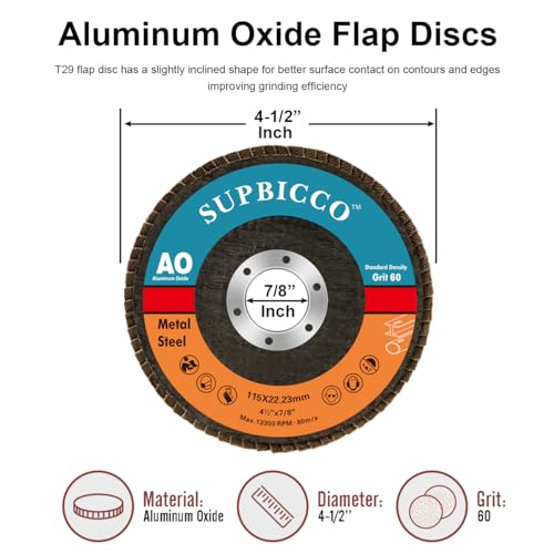 Supbicco FD 03 10 Pack 60 Grit Flap Discs 4 1/2 For Angle Grinder, Type 29 Abrasives Sanding Flapper Disc, Aluminum Oxide Grinding Wheel thumb #1