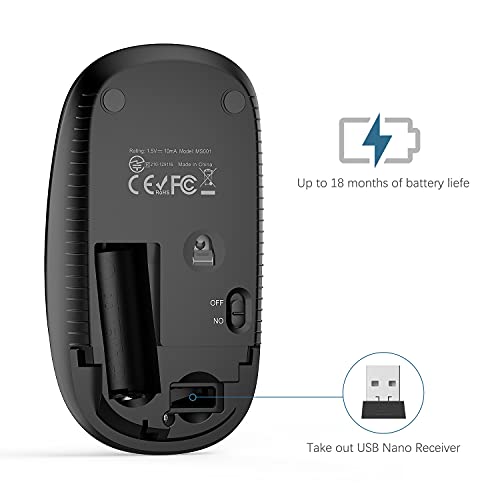 Image of Vssoplor Wireless Mouse, 2.4G Slim Portable Computer Laptop Mouse with Nano Receiver Quiet Silent Optical Mice for Notebook, PC, Laptop, Computer-Black and Sapphire Blue