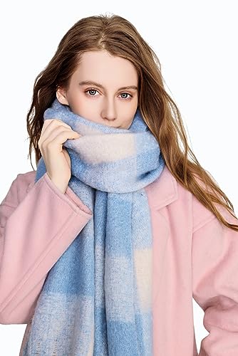 Yatemiole Women's Cashmere Big Coloured Checked Scarf Winter Warm Wrap Scarf3