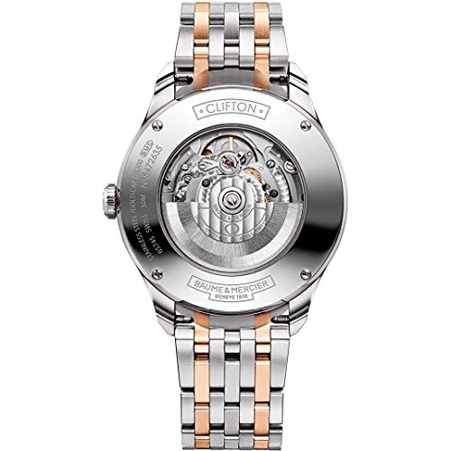 Baume & Mercier Clifton Two Tone Stainless Steel Mens Automatic Watch Sapphire Crystal - 41mm Analog Silver Face with Second Hand and Date - Swiss Made Self Winding Luxury Dress Watches For Men 101402