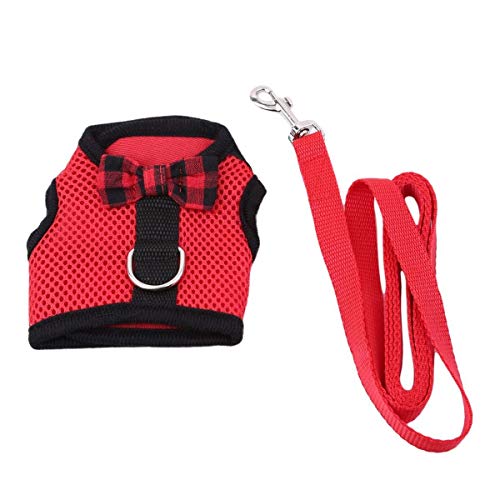 Image of Rabbit Harness with Leash Adjustable Soft Mesh Vest Harness for Bunny Kitten Guinea Pig Rat (S, Red)