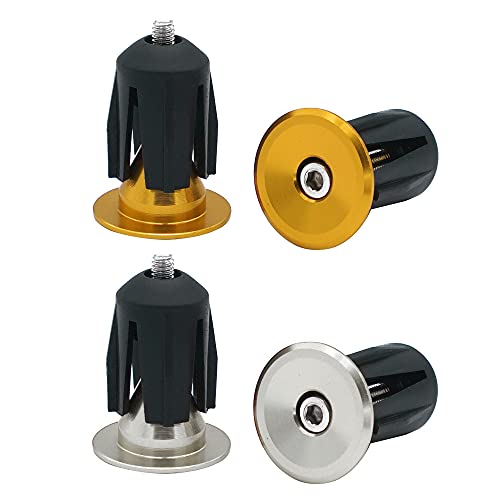QitinDasen 2 works Bike Handlebar End Plugs, Aluminum Bicycle Bar End Caps, for Road Bike MTB, BMX (Golden + Silver)