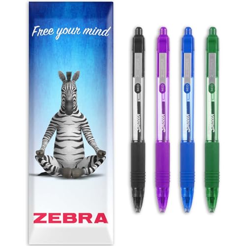 Zebra Z Grip lot de 4 stylos bille retractables 1mm encre lisse multicolore