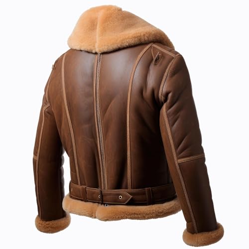 The Next Men Shearling Lapel Fur Leather Jacket B3 Bomber Coat Side Pockets Aviation Genuine Leather Jackets2