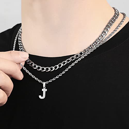 SENRAN Layered Initial A-Z Letter Necklace for Men Stainless Steel Figaro Twist Rope Chain18-20 inch Personalized Letter Charm Pendant Jewelry Gift for Women4