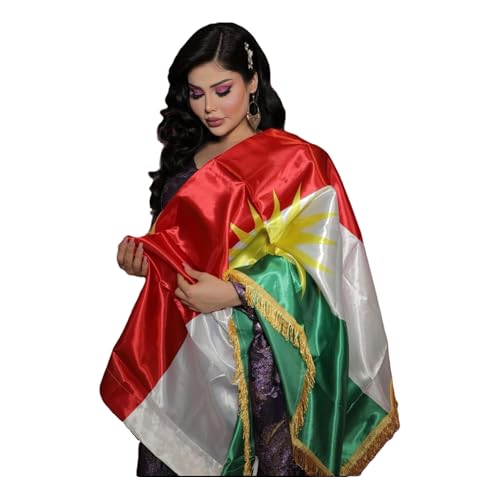 HaniHani® Kurdistan Flagge 150x90 cm mit Goldener Sonne & Fransen – Symbol für Freiheit, Einheit & Stolz – Biji Kurdistan
