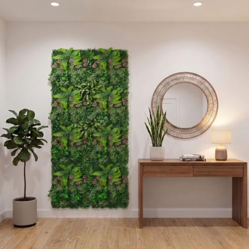 Image of Dekorly Artificial Grass Wall Panels | Indoor Outdoor Decoration | Garden, Floor, Balcony Home Decoration | Vertical Garden Artificial Wall Plants (Monstera Leaf Mat, 58cm x 40cm)