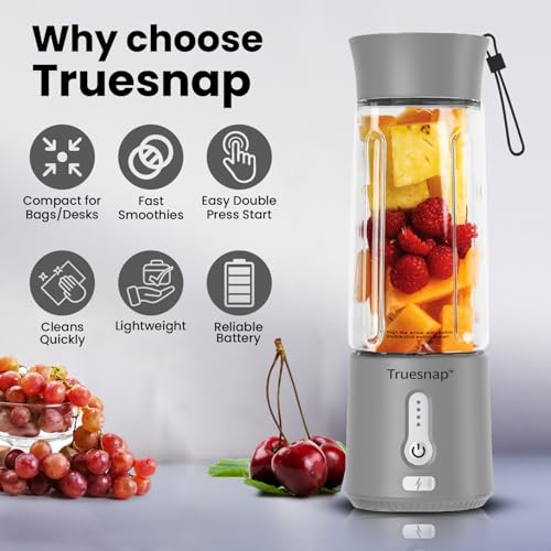 Image of QUIX Portable Blender 500ml for Smoothies Shakes & Cold Coffee | USB-C Rechargeable Juicer Mixer Grinder with 230W Motor Ice Crushing & 4000mAh Battery | BPA Free | Grey