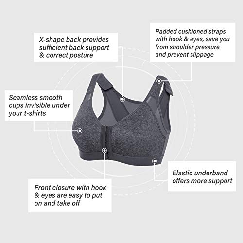 Image of DELIMIRA Women's Front Closure Posture Wireless Back Support Full Coverage Bra Black Marl 48C