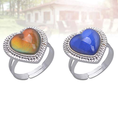 Amosfun 2 peças anel de humor anel de coração ajustável para meninas Dia dos Namorados joia (cor ale