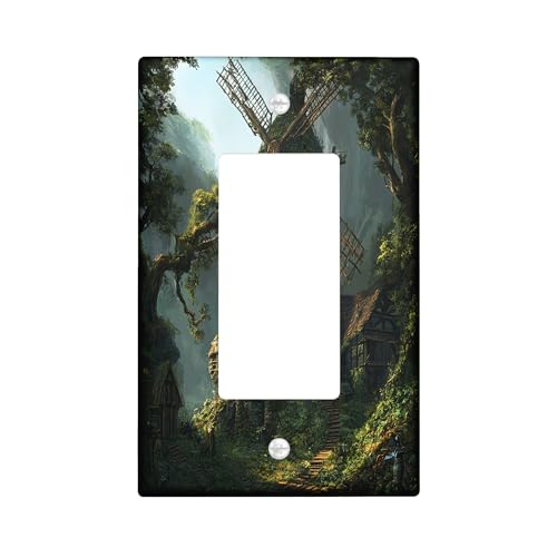 Nature Windmill - Placa decorativa para interruptor de luz, 1 banda, balancín individual, placa de interruptor eléctrico, placa frontal de campo para decoración de cocina y sala de estar