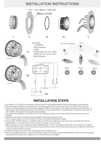 KUS GPS Tacho Kilometerzähler 30Knots Für Boot Yachten 85mm 12V/24V (Schwarz)