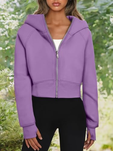 Image of Trendy Queen Womens Zip Up Hoodies Cropped Jackets Fall Clothes 2026