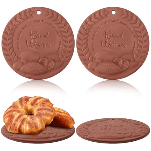 Threlaco 4 Pcs 8.6in Large Terracotta Bread Warmer Stone for Warm Food Serving, Round Tortilla Warmer Ceramic Stone for Spring Outing Picnic Kitchen Graduation Travel Housewarming Gifts