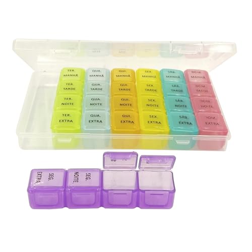 Porta Comprimidos Semanal Caixinha de Remédio Organizador de Medicamento Estojo PilBox Diário Cápsul