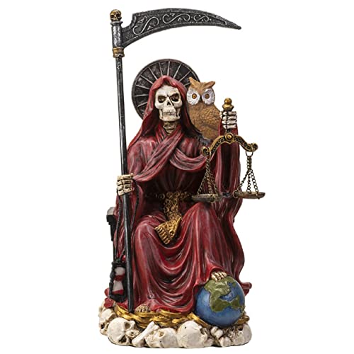 Pacific Trading Sitting Santa Muerte Red Gown with Owl Figurine 9 Inch 15250