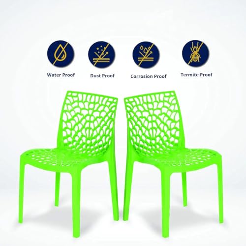 Image of activa Web Designer Plastic Chair for Home, Office and Restaurant and Cafe|Armless Chair for Dining Room| Heavy Duty Outdoor Plastic Chair | Designer Balcony Chair (Green, Set of 2)