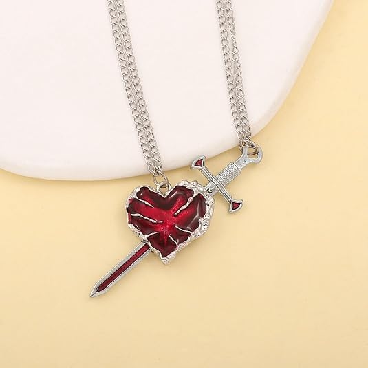 Image of figurine Gothic Jewellery, Friendship Necklace, Matching Necklace, Red Heart Pendant Collarbone Chain for Women and Girls