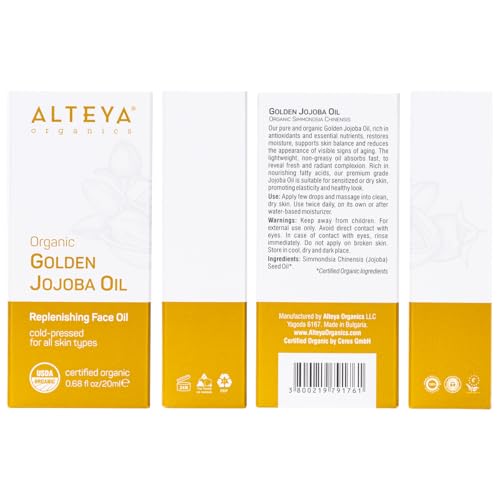 Alteya Goldenes Bio-Jojobaöl 20 ml – USDA-zertifiziertes organisches reines natürliches Trägeröl – feuchtigkeitsspendende und pflegende Behandlung für Haut, Haare und Kopfhaut