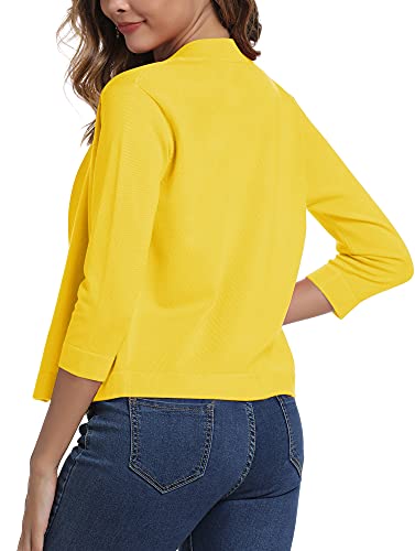 Urban Coco Women's 3/4 Sleeve Cropped Cardigan Sweater Elegant Shrugs For Women (2Xl,Lemon Yellow) #TOP25