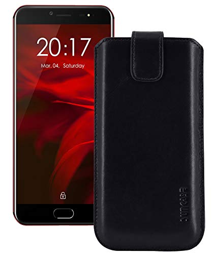Suncase ECHT Ledertasche Leder Etui *Slim-Edition* kompatibel mit Ulefone Gemini Pro Hülle (mit Rückzugsfunktion & Magnetverschluss) schwarz