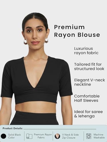 Image of Thevasa Women's Everyday Divine Depth V Neck Half Sleeves Blouse